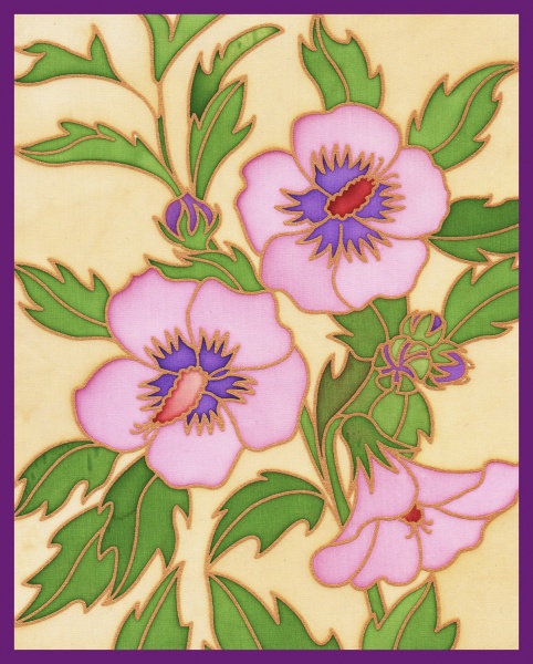 Gutta Printed silk  - Hibiscus design- Approx 20x 25cm