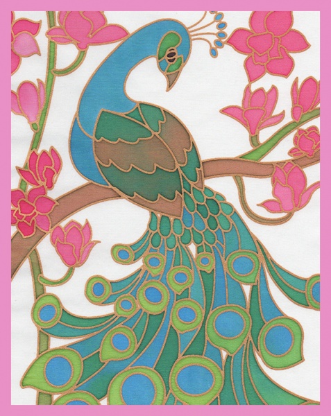 Gutta Printed silk  - Peacock design- Approx 20x 25cm